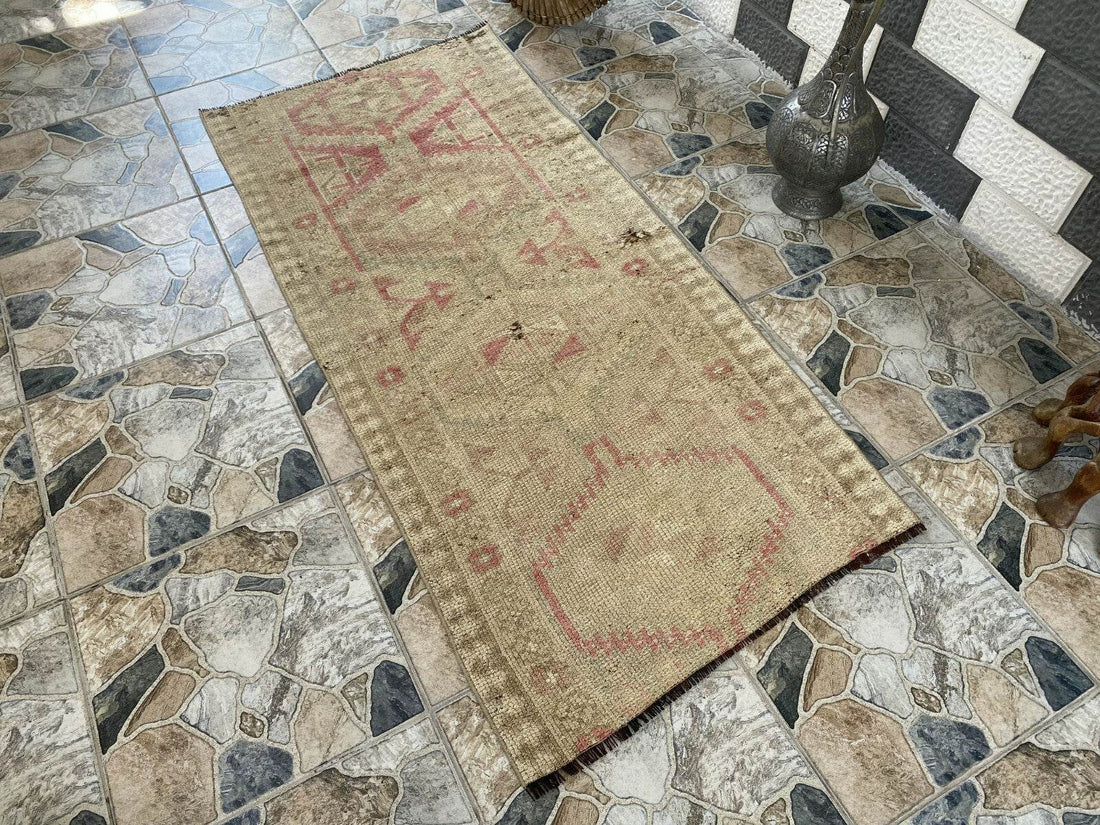 Vintage Rug | Wool Runner Antique Farmhouse Anatolian Handmade Turkish Rug 2x6ft