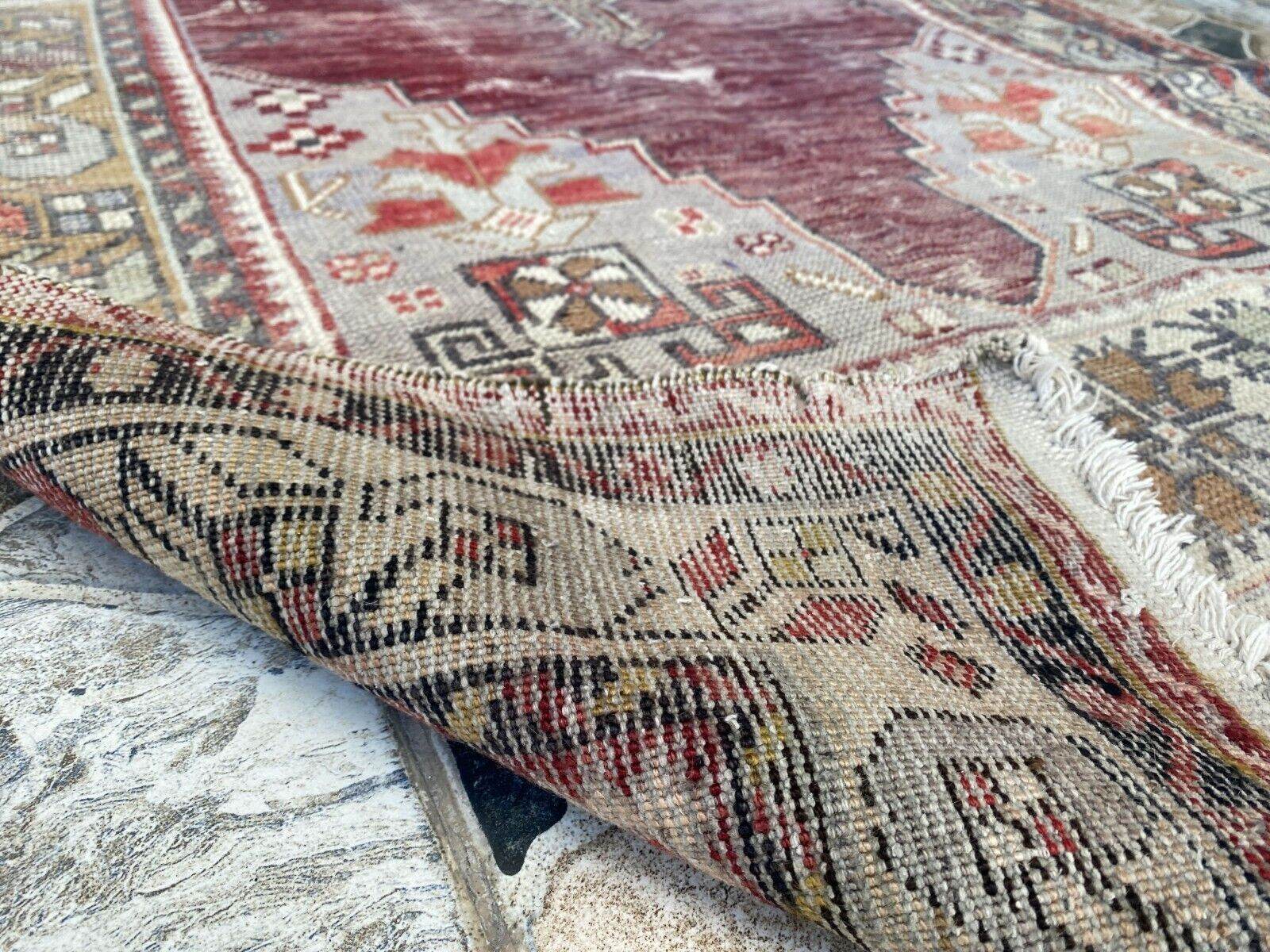 Turkish Vintage Rug Oushak Wool Geometric Handmade Antique Farmhouse 3.8x8 ft