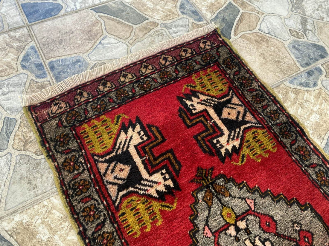Vintage Rug | Antique Small Wool Farmhouse Anatolian Handmade Turkish 1.7x3.4ft