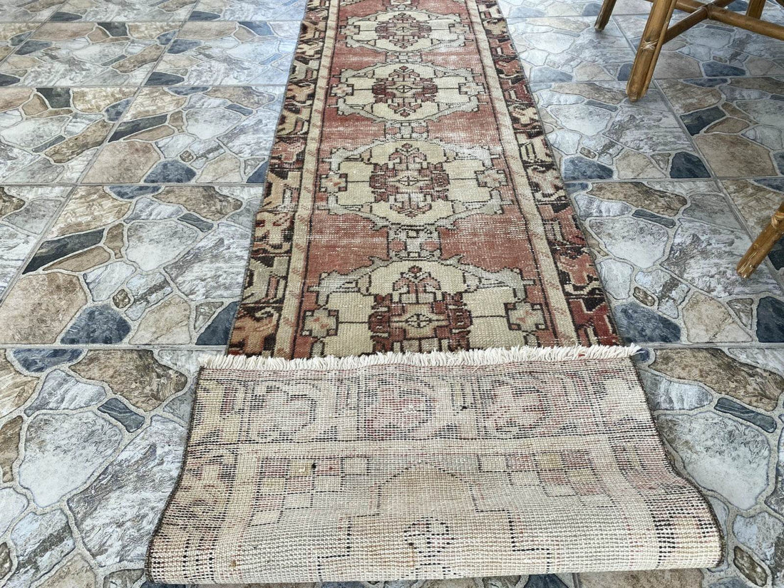 Vintage Rug | Wool Runner Antique Farmhouse Anatolian Handmade Turkish Rug 2x9ft