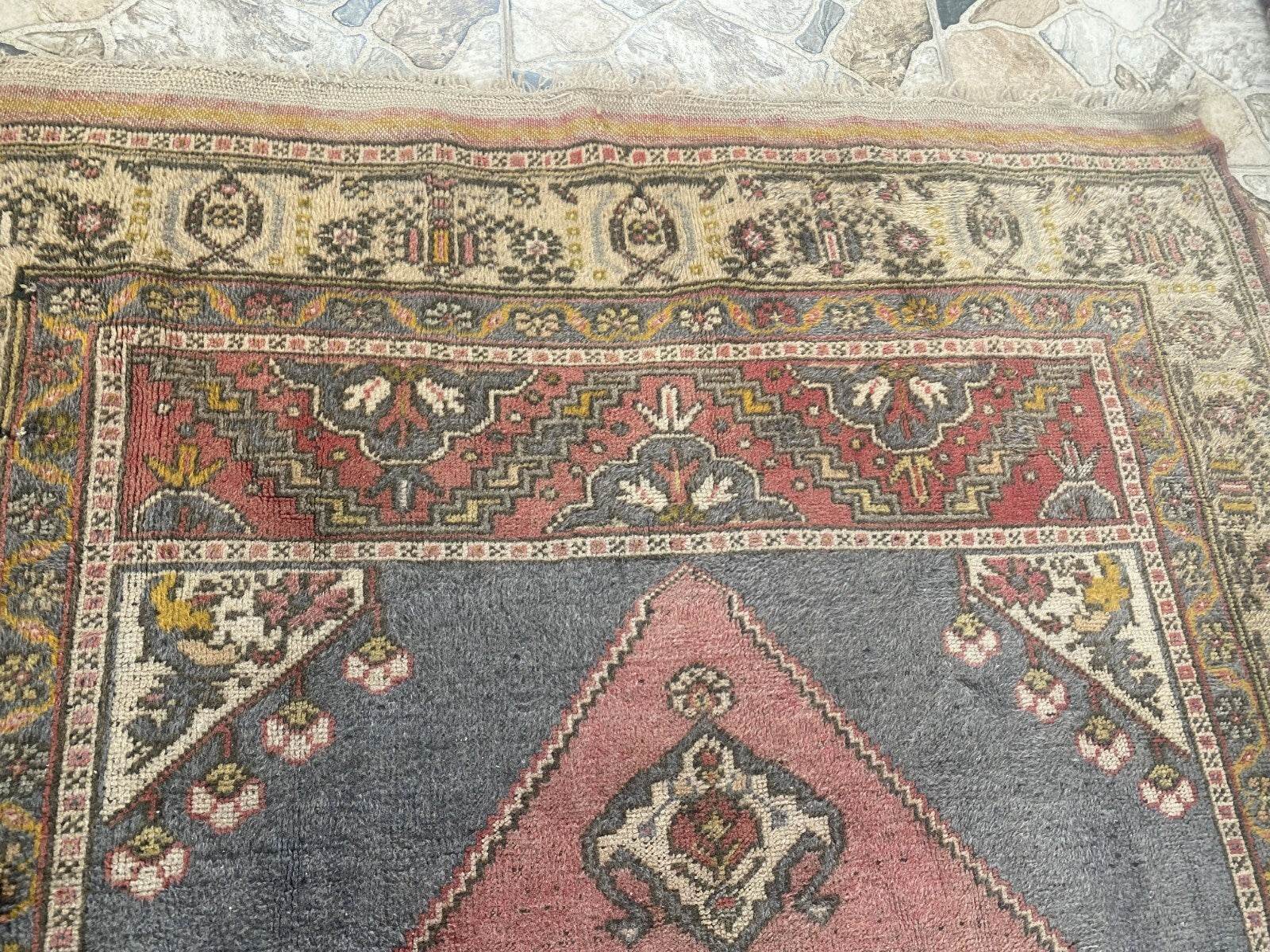 Vintage Turkish Rug | Tribal Hand-Knotted Wool Farmhouse Antique Carpet 4.16 x 7.93 ft