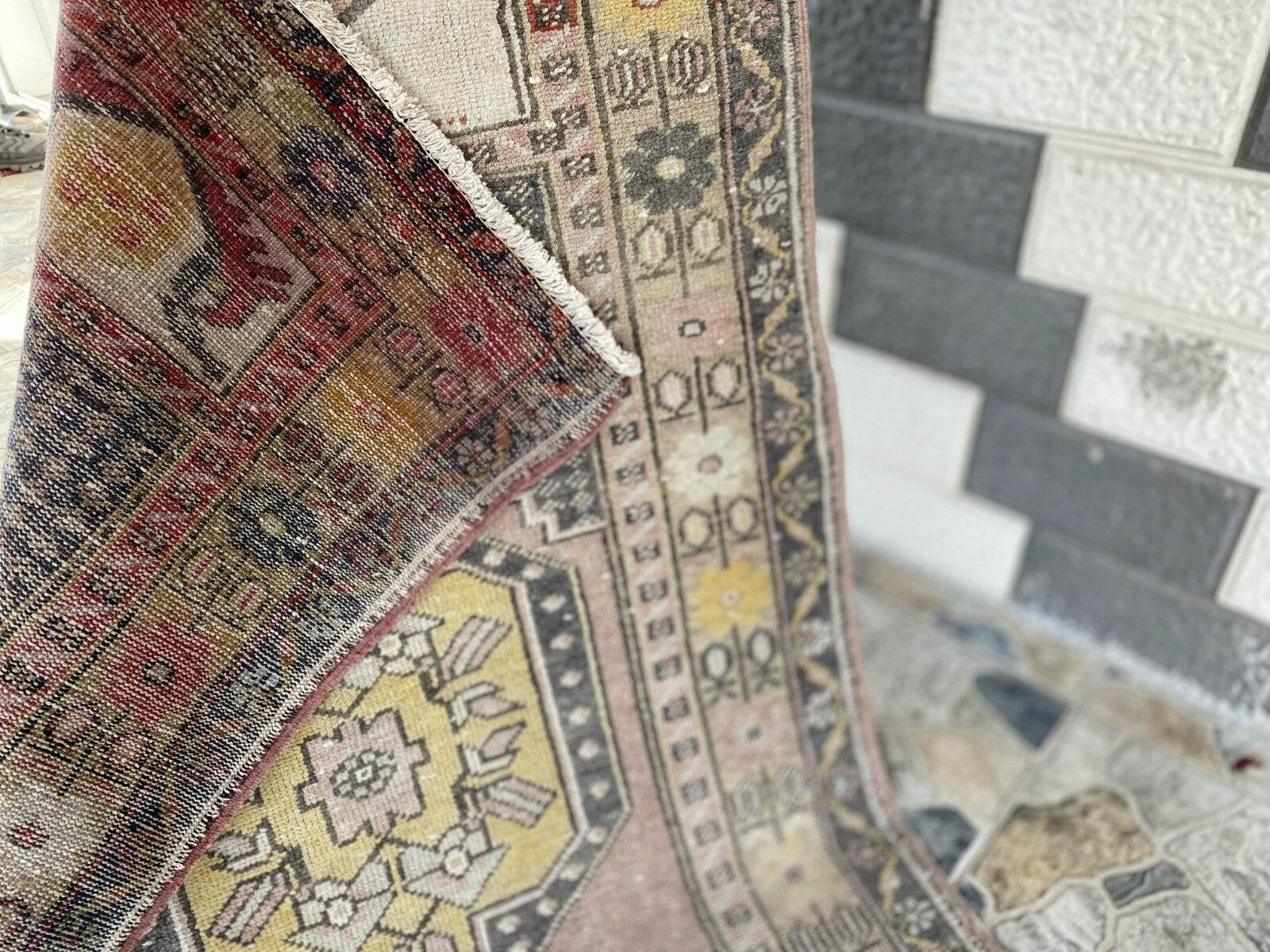 Geometric Turkish Vintage Rug | Handwoven Anatolian Area 1960s Wool Authentic