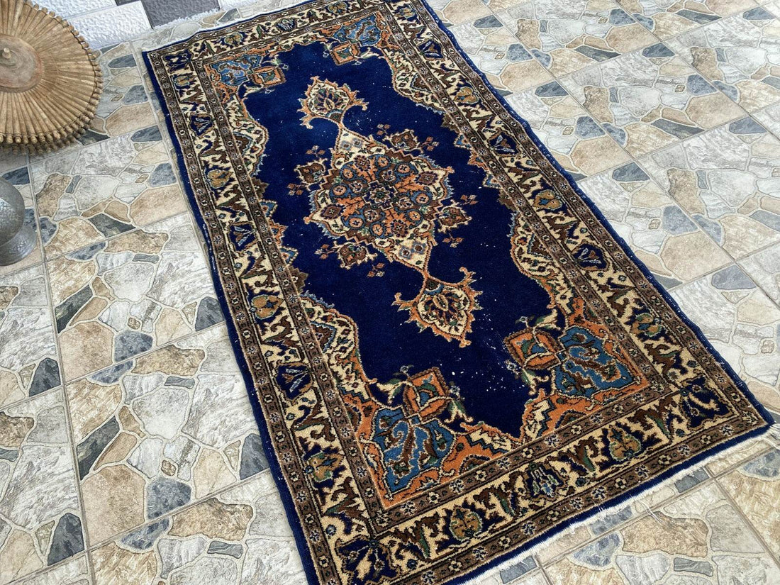 Vintage Turkish Oushak Rug, 4 x 7 ft Handmade Wool Antique Tribal Area Wool Rug