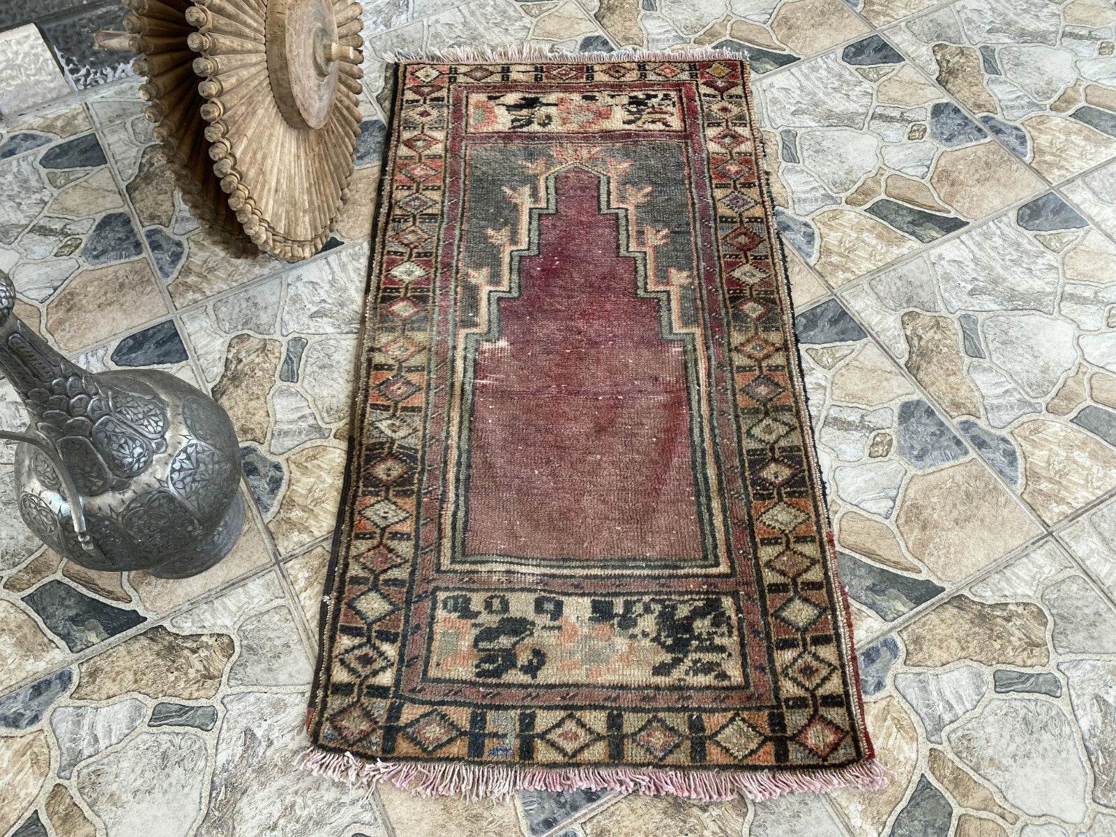 Handmade Turkish Vintage Rug | 1980s Tribal Wool Farmhouse Antique Small Carpet