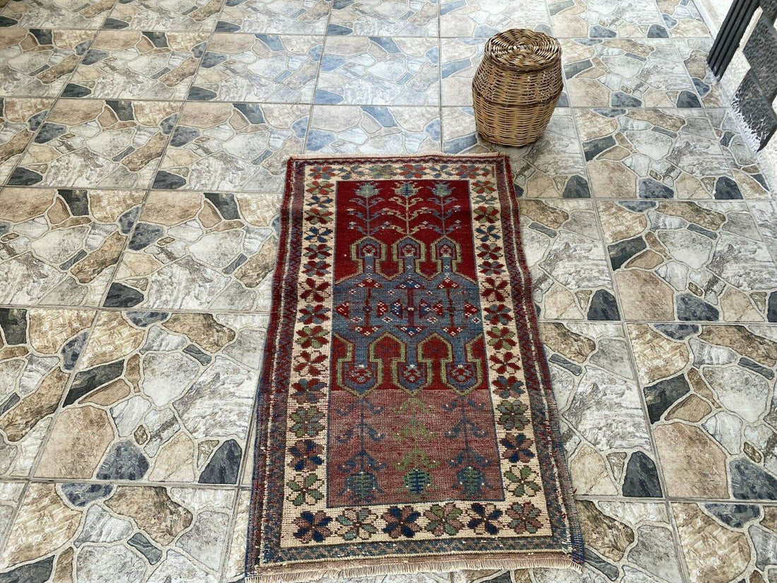 Vintage Turkish Wool Rug - 2 x 4 | Hand-Knotted Antique Oushak Anatolian Tribal