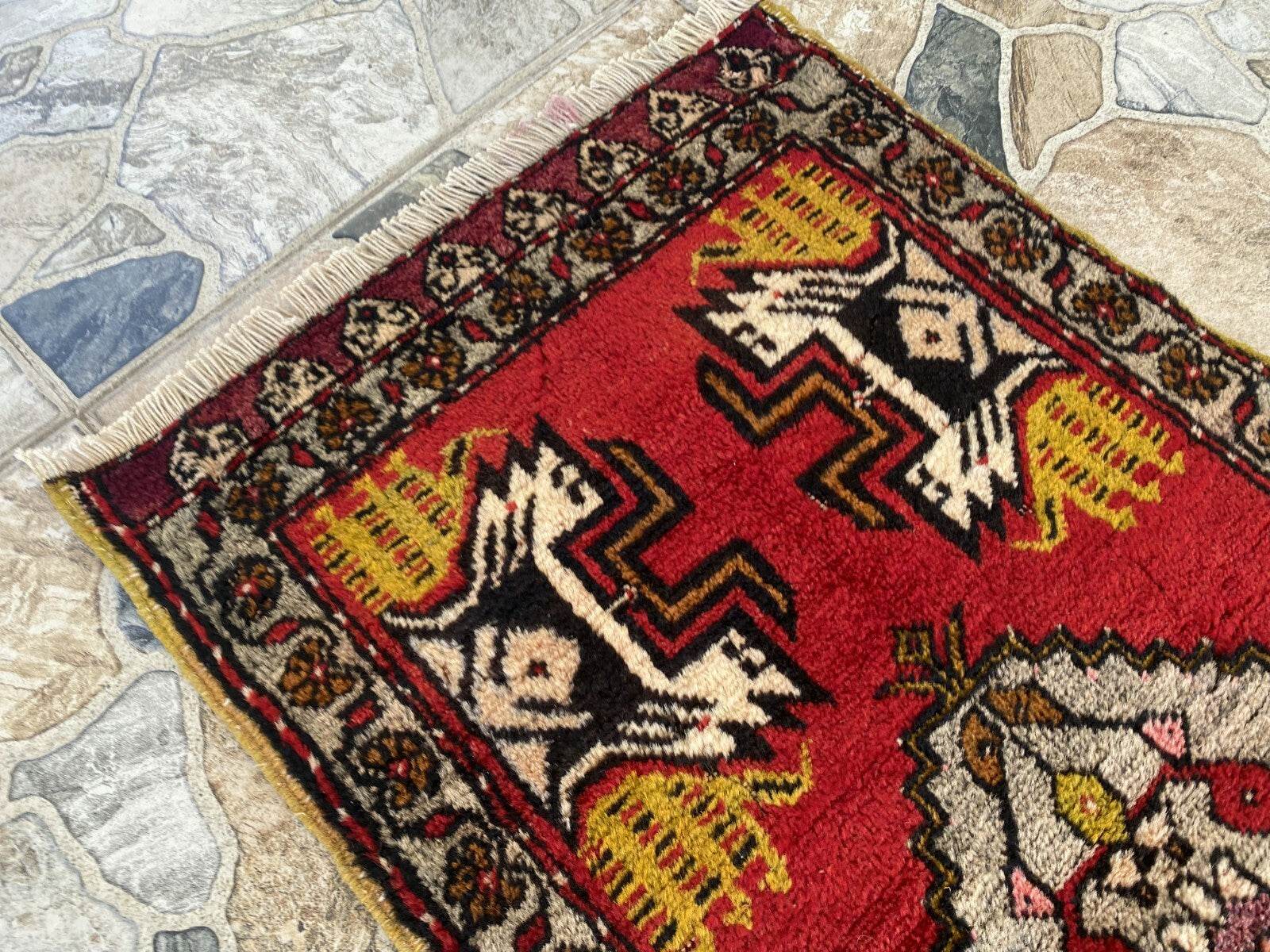 Vintage Rug | Small AntiqueWool Farmhouse Anatolian Handmade Turkish 1.7x3.5ft