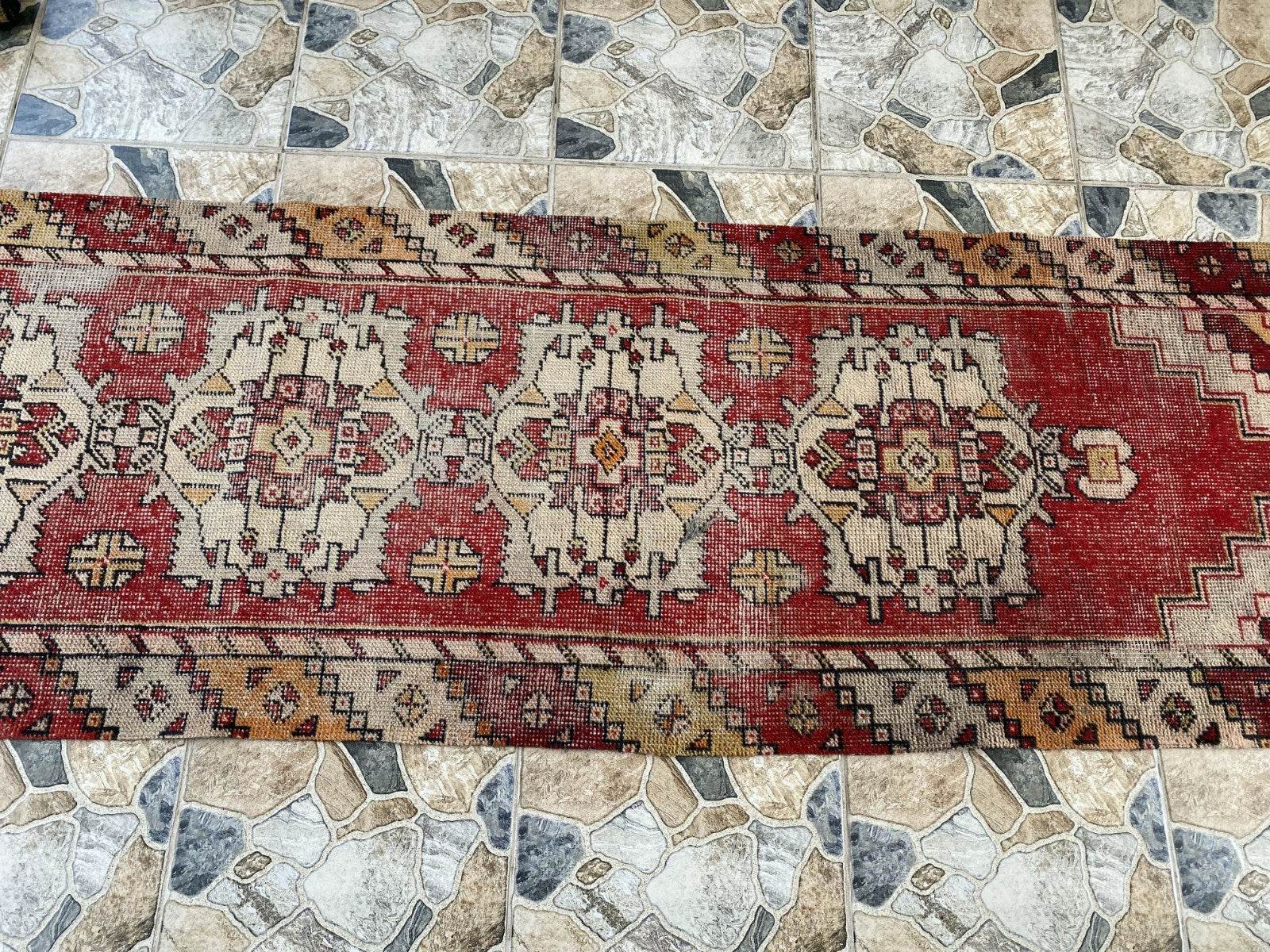 Vintage Rug | Wool Runner Antique Farmhouse Anatolian Handmade Turkish Rug 2x7ft