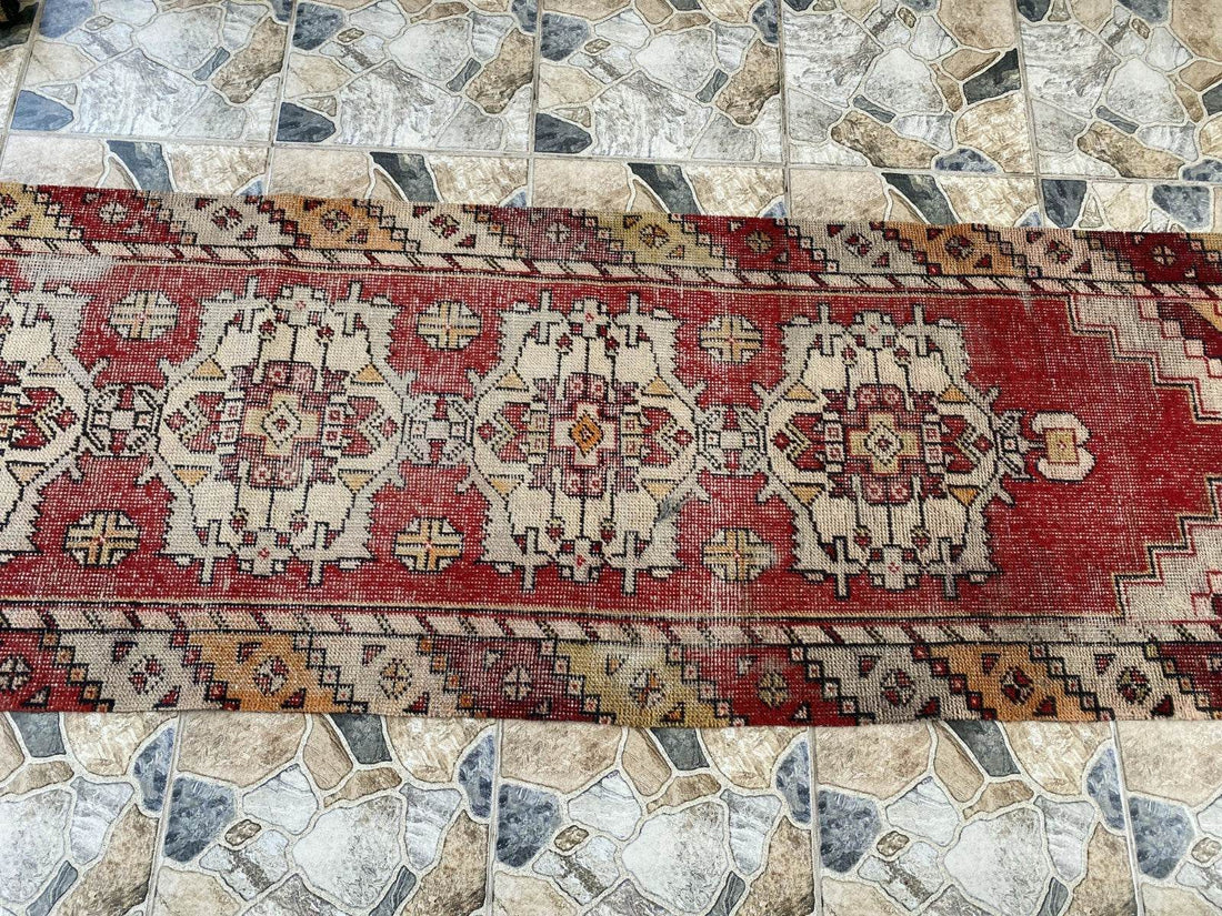Vintage Rug | Wool Runner Antique Farmhouse Anatolian Handmade Turkish Rug 2x7ft