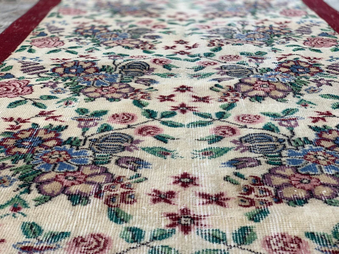 Vintage Turkish Rug | Oushak Handmade Wool Farmhouse Carpet Antique 3.3 x 5.2 ft