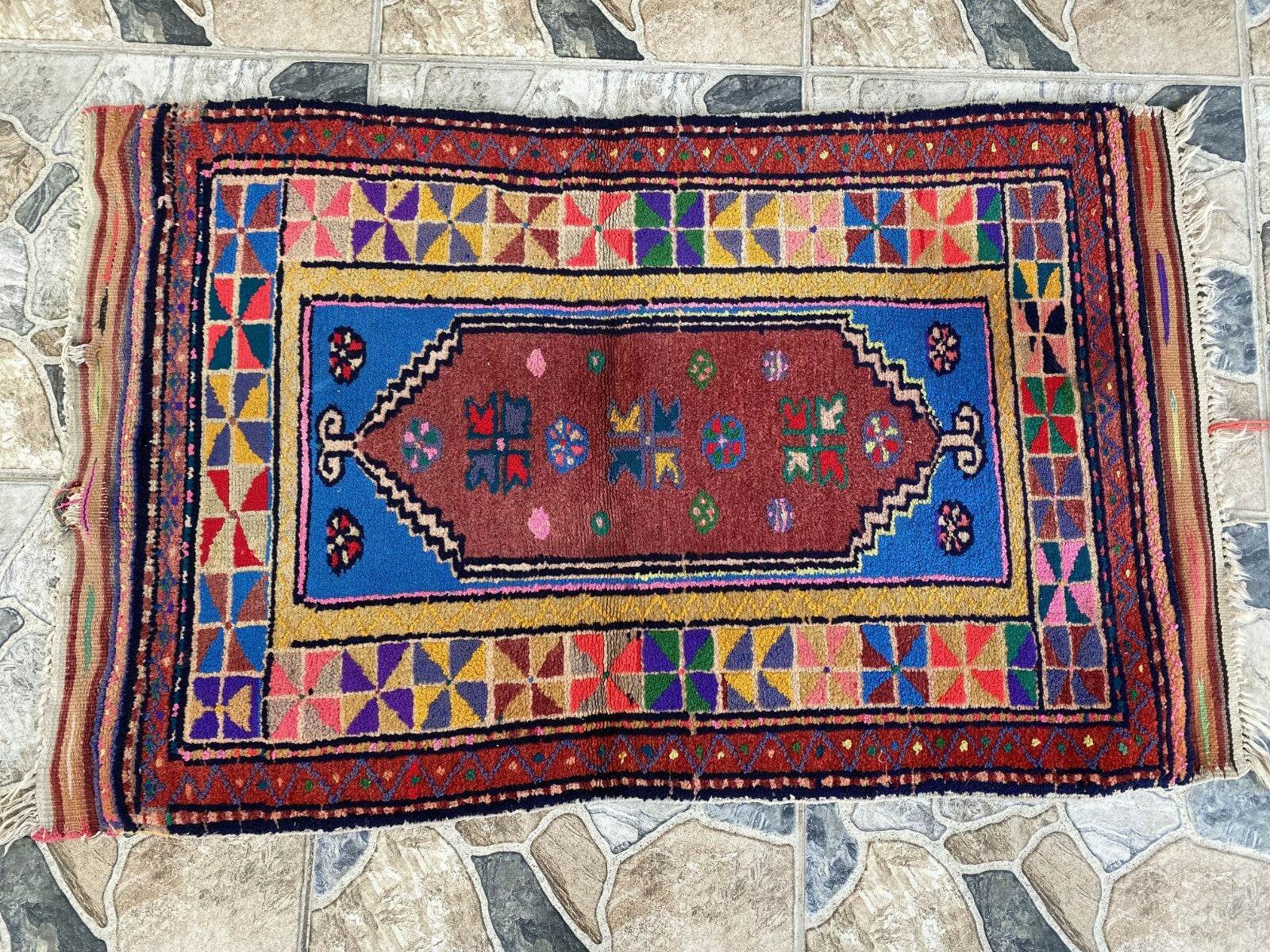 Handmade Turkish Vintage Rug | 1970s Tribal Wool Farmhouse Antique Small Carpet