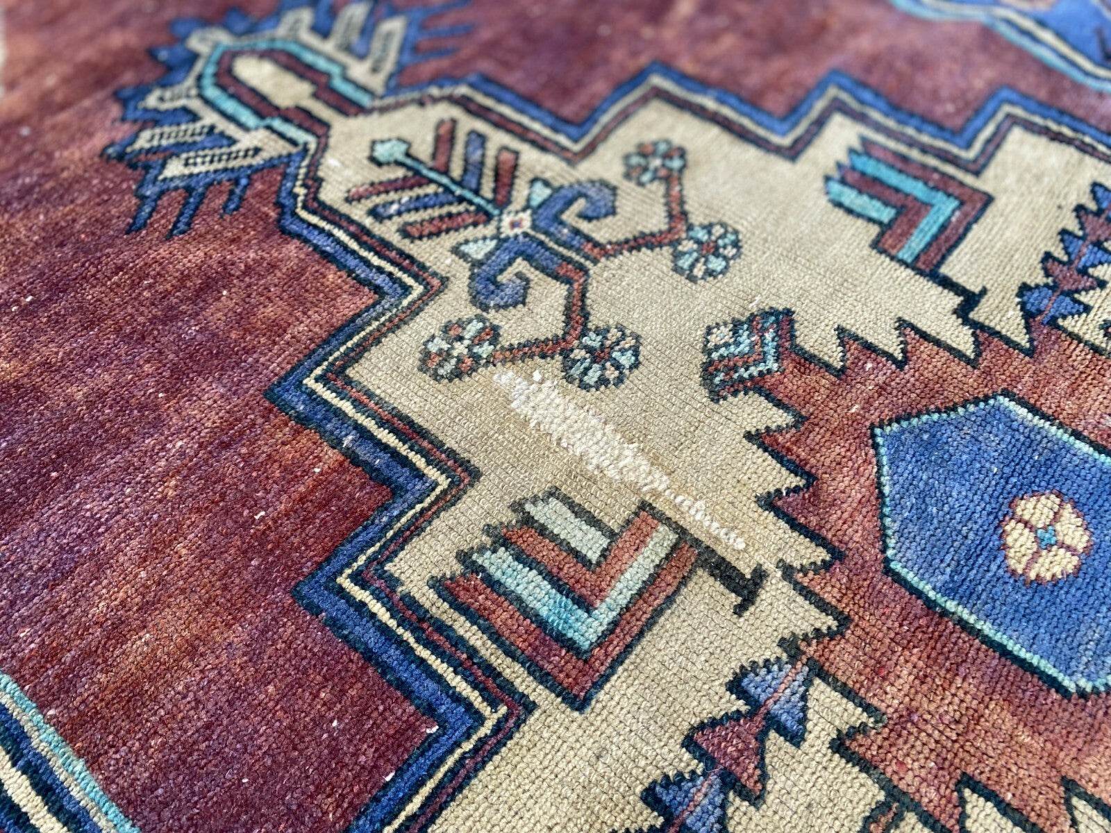 Pre 1950's Vintage Turkish Rug | Antique Tribal Handmade Wool Carpet 3.9x7.1 ft