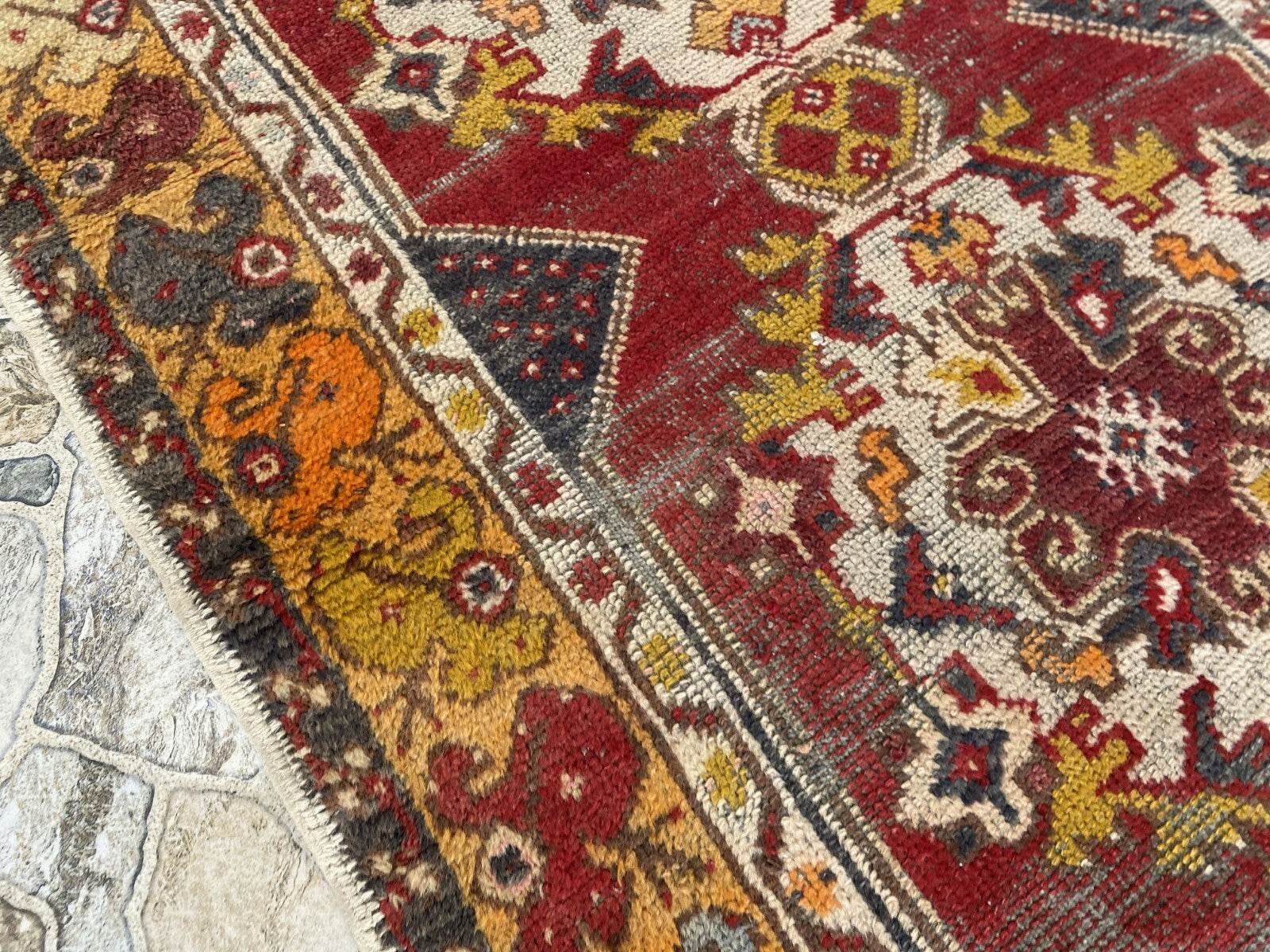 Vintage Turkish Wool Rug - Handmade Antique Red Oushak Kurdish Runner Rug 3x9 ft