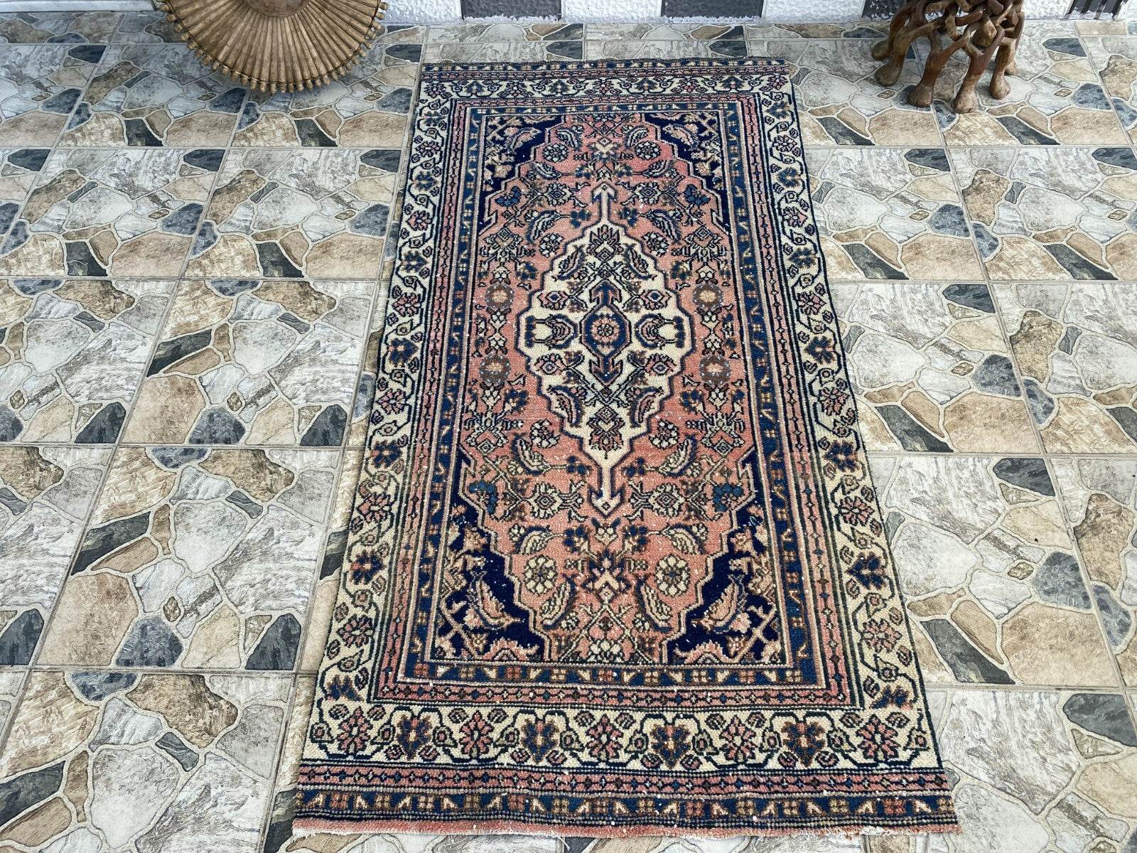 VINTAGE RUG HAND-KNOTTED Caucasian Tribal handmade wool antique farmhouse rug