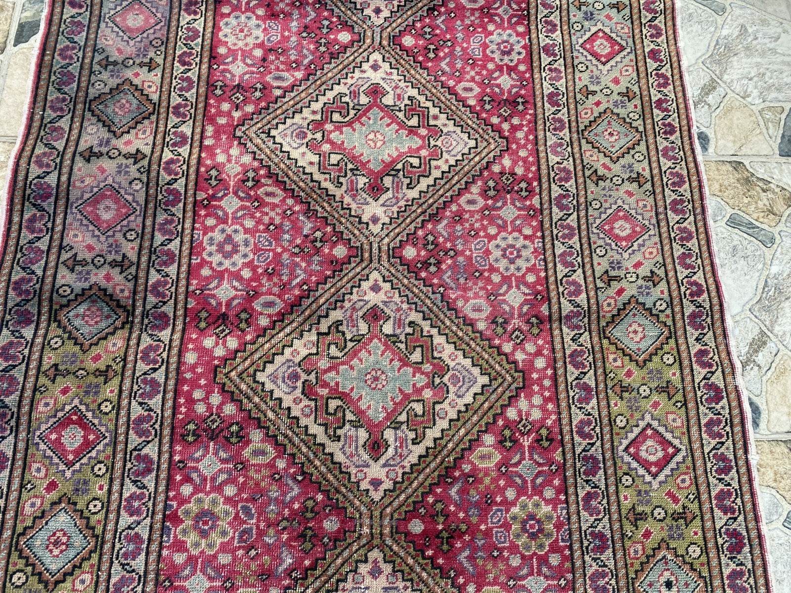 Vintage Turkish Rug 3.5 x 7.9 ft – Hand-Knotted Wool Rug, Area Anatolian Carpet
