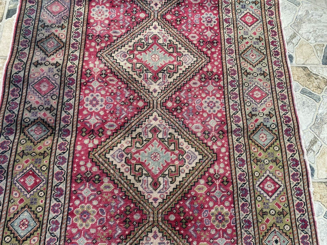 Vintage Turkish Rug 3.5 x 7.9 ft – Hand-Knotted Wool Rug, Area Anatolian Carpet