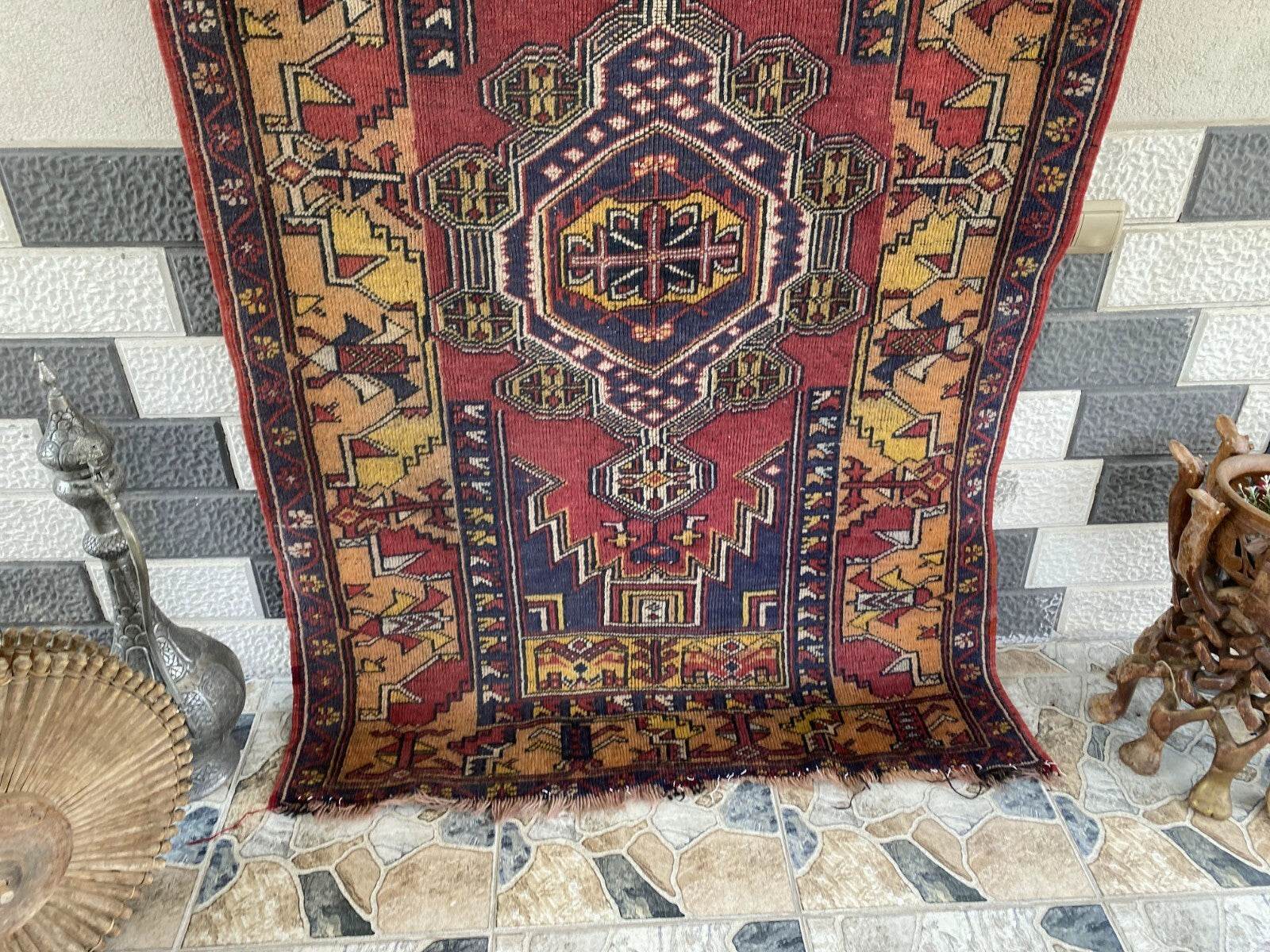 Vintage Turkish Anatolian Rug | 4 x 6.6 ft | Handknotted Geometric Wool Carpet