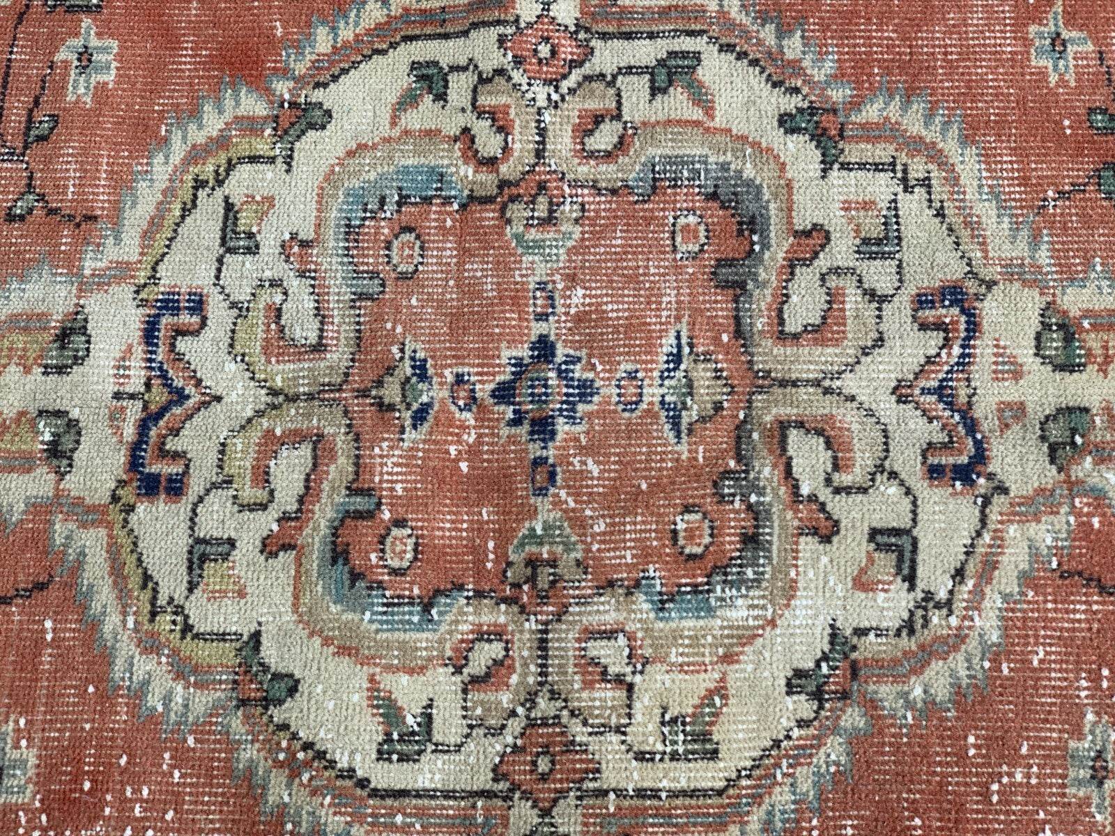 Vintage Rug, Turkish Oushak Wool Handmade Farmhouse Geometric Area Rug 3.6x6.8ft