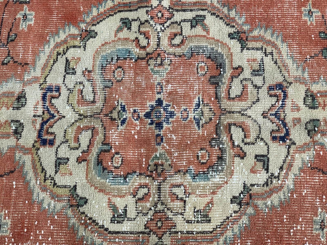 Vintage Rug, Turkish Oushak Wool Handmade Farmhouse Geometric Area Rug 3.6x6.8ft