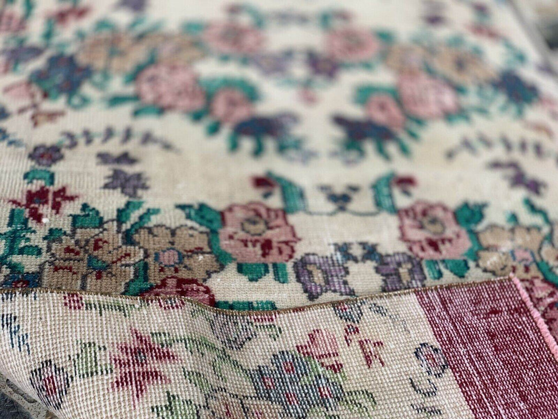 Vintage Oushak Farmhouse Rug Turkish Anatolian Handknotted Wool Area Rug 2.4x6.6