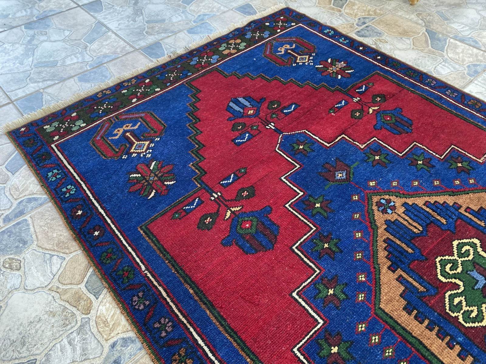 Vintage Rug | Wool Area Antique Farmhouse Anatolian Handmade Turkish Rug 4x7ft