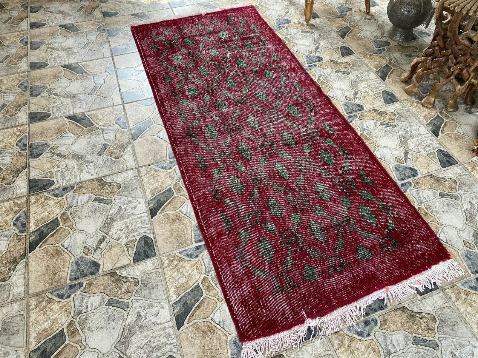 Vintage Turkish Runner Rug | 2.7x6.7ft Wool Handmade Anatolian Village Hallway