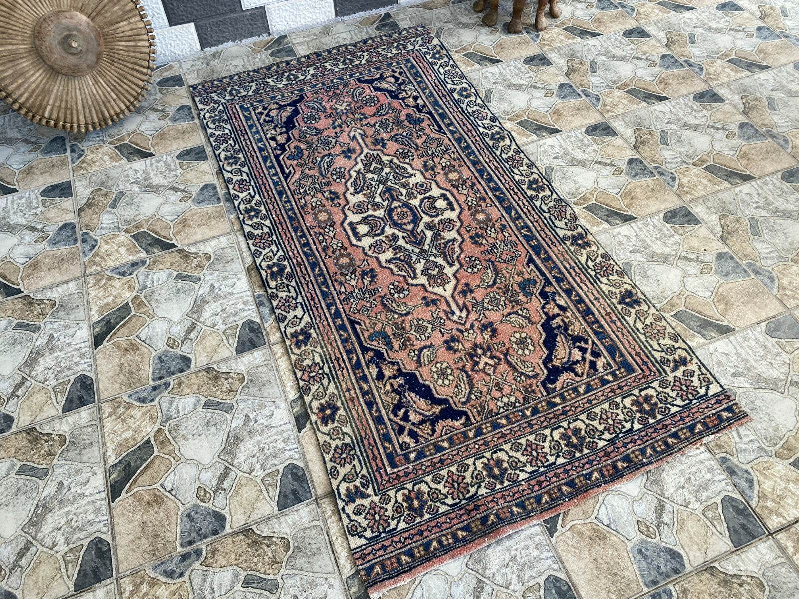 VINTAGE RUG HAND-KNOTTED Caucasian Tribal handmade wool antique farmhouse rug