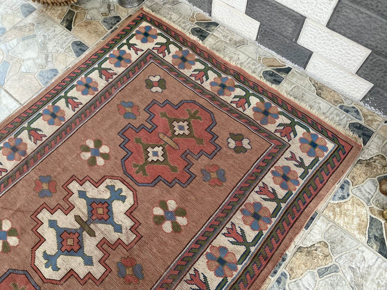 Turkish Kurdish Vintage Rug | 4.3 x 6.5 ft | Hand-knotted Anatolian Tribal Geometric