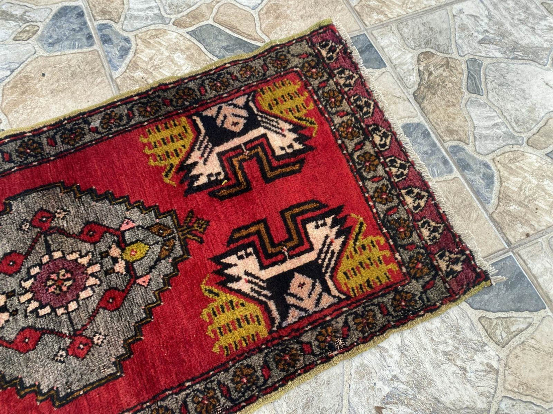 Vintage Rug | Antique Small Wool Farmhouse Anatolian Handmade Turkish 1.7x3.4ft