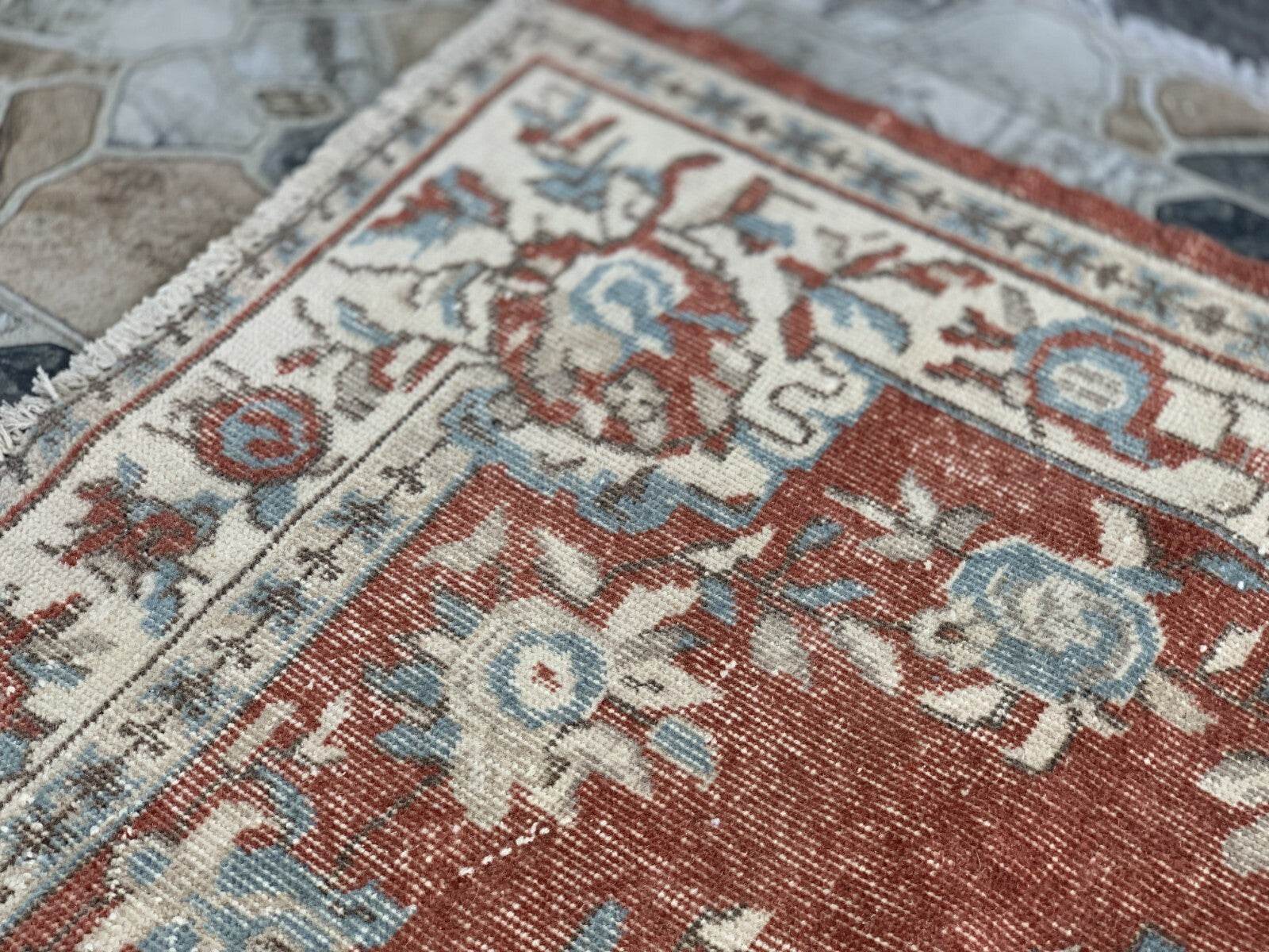 Turkish Vintage Geometric Rug,Farmhouse Vintage Anatolian Village Rug 3.9x6.9 ft