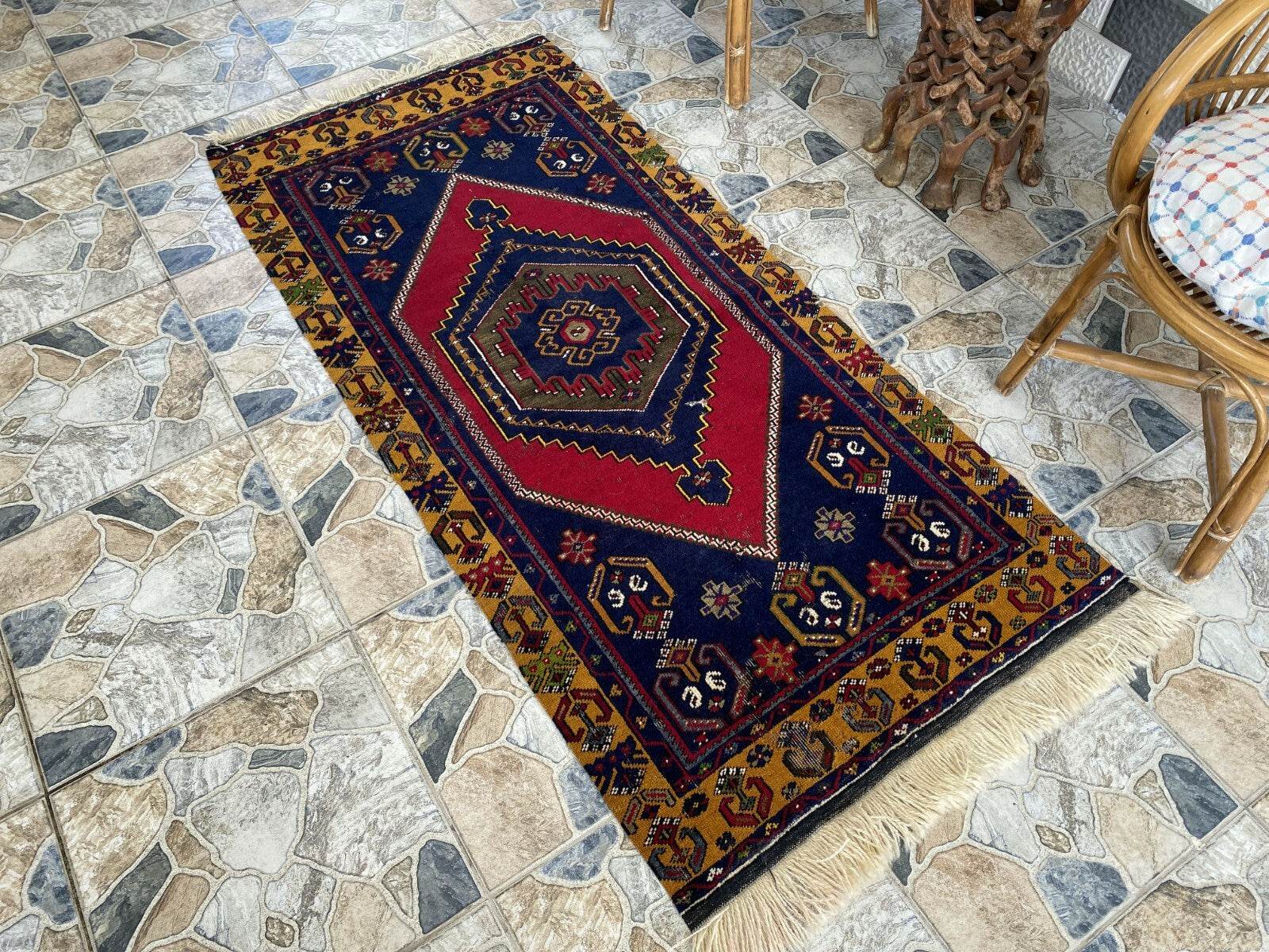 Turkish Vintage Rug,Geometric Farmhouse Antique Anatolian Village Rug 2.7x6 Ft