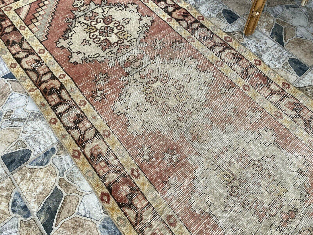 Vintage Runner Rug | Antique Wool Bohemian Anatolian Handmade Turkish 3.2x9.4ft