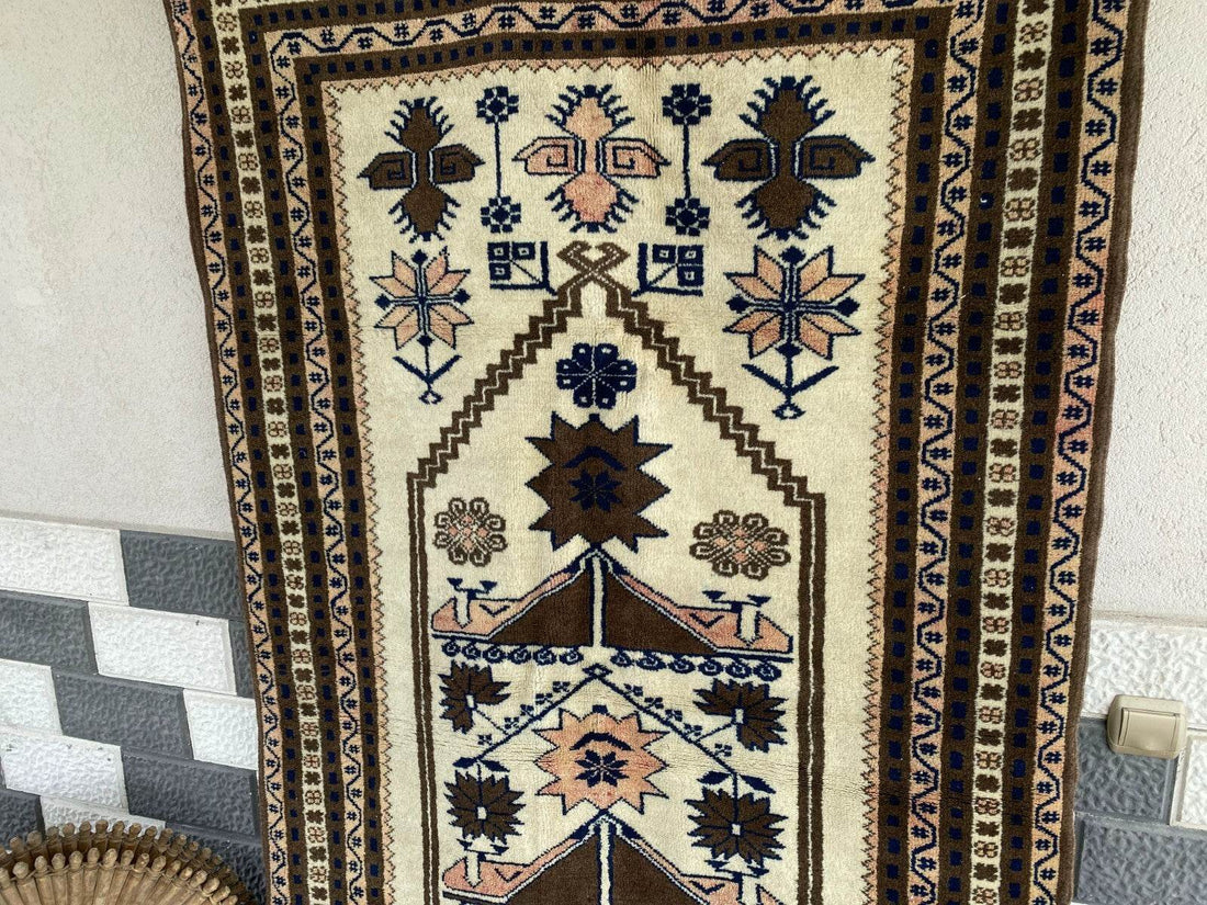 Vintage Turkish Oushak Rug, 4 x 7 ft Handmade Wool Antique Tribal Area Rug