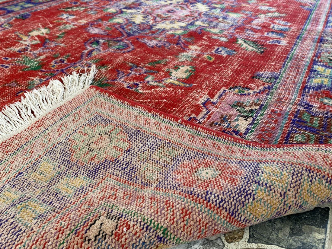 Vintage Hand-Knotted Wool Rug | 6.0 x 9.8 ft Anatolian Area Carpet Faded Tribal