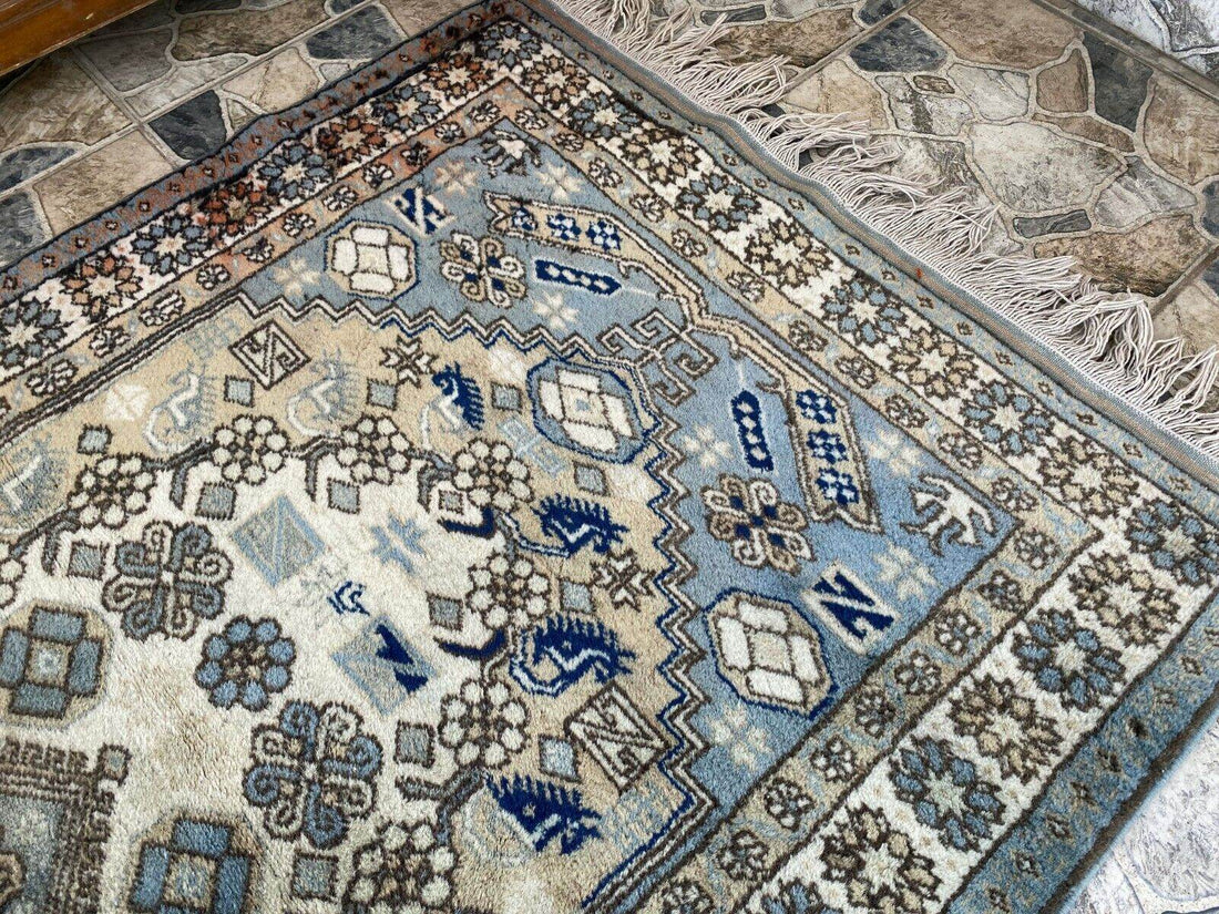 Vintage 1990s Turkish Oushak Rug | Geometric Handwoven Wool Carpet 3'5'' x 6'3''