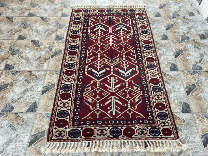 Vintage Turkish Wool Rug - 3.4x5.8 | Hand-Knotted 1980s Oushak Anatolian Tribal