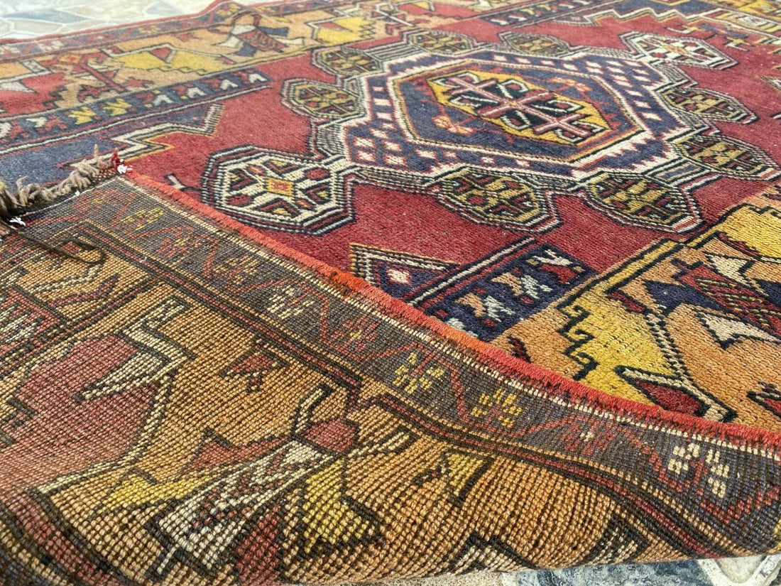 Vintage Turkish Anatolian Rug | 4 x 6.6 ft | Handknotted Geometric Wool Carpet
