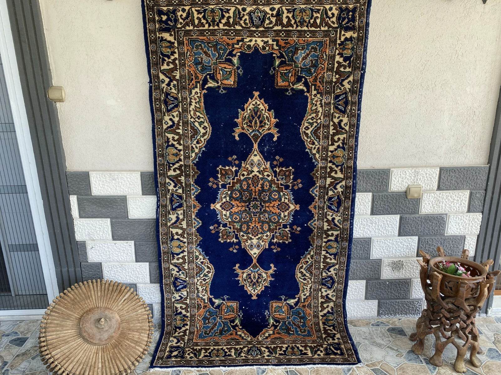 Vintage Turkish Oushak Rug, 4 x 7 ft Handmade Wool Antique Tribal Area Wool Rug