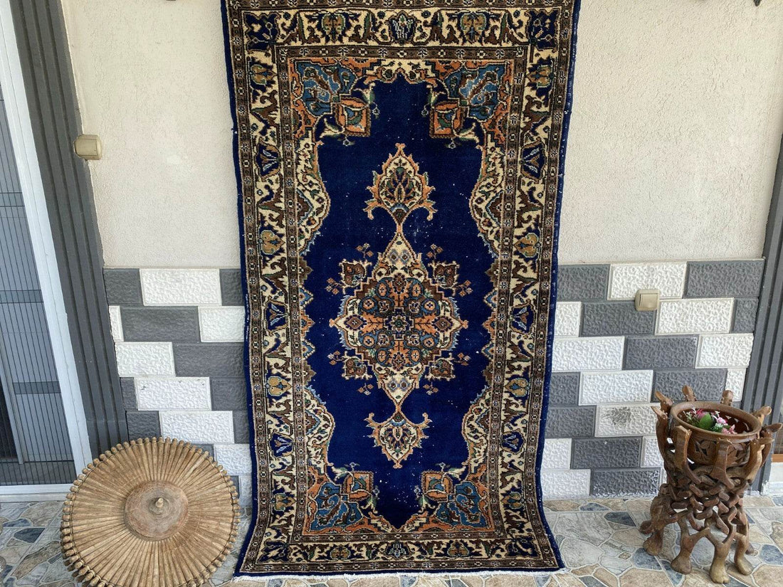 Vintage Turkish Oushak Rug, 4 x 7 ft Handmade Wool Antique Tribal Area Wool Rug