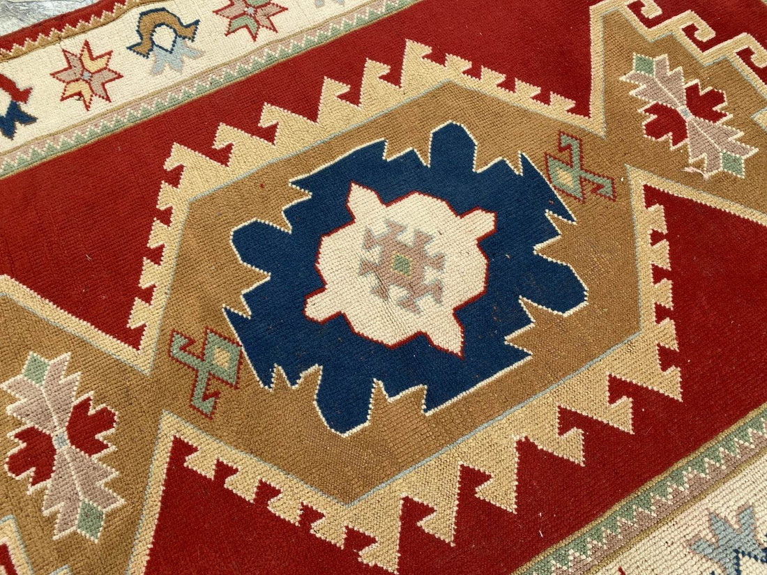 Geometric Turkish Vintage Rug,Farmhouse Handmade Anatolian Village Rug 4.2x6.2ft