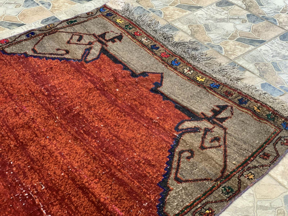 Vintage Rug, Anatolian Tribal Kilim TURKISH OUSHAK Geometric Farmhouse 4.5x9.3ft