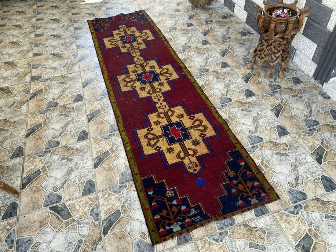 Vintage Anatolian Oushak Runner Rug | 2.6 x 9.3 ft Hand-Knotted Wool Tribal Rug