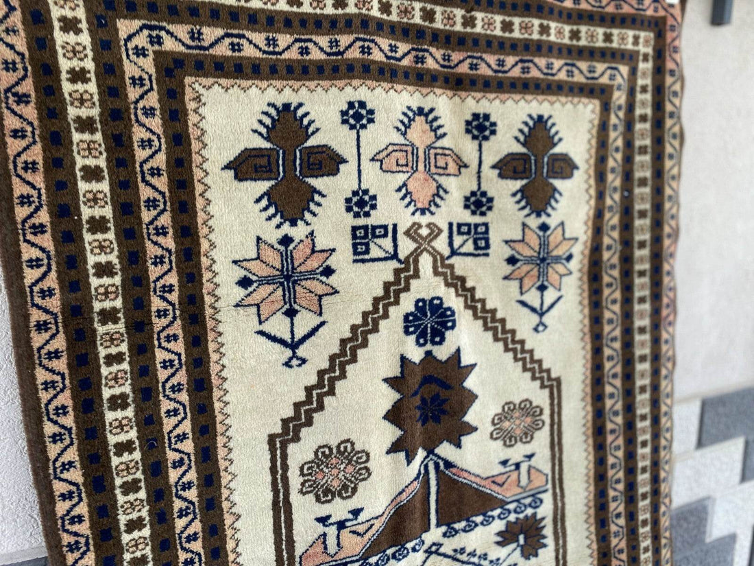 Vintage Turkish Oushak Rug, 4 x 7 ft Handmade Wool Antique Tribal Area Rug