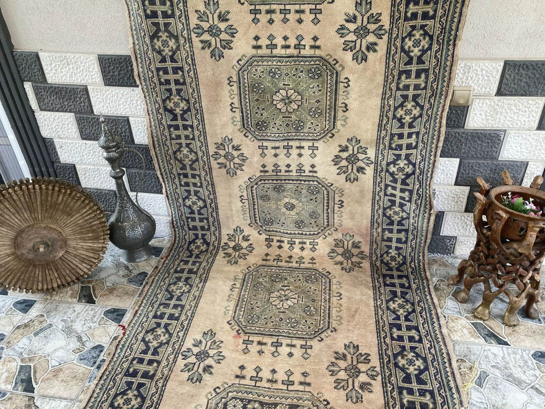 Vintage Turkish Oushak Runner | 4.33 x 9.18 ft | Hand-Knotted Wool Farmhouse Rug