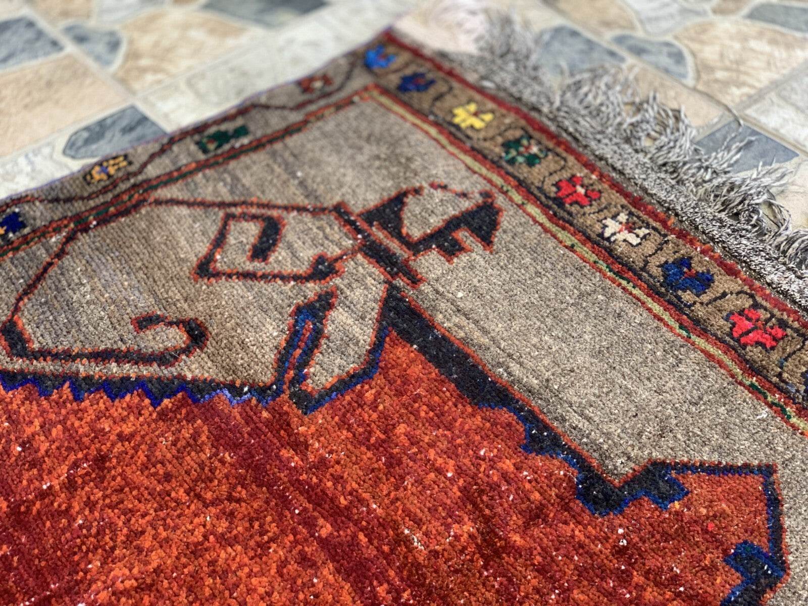 Vintage Rug, Anatolian Tribal Kilim TURKISH OUSHAK Geometric Farmhouse 4.5x9.3ft