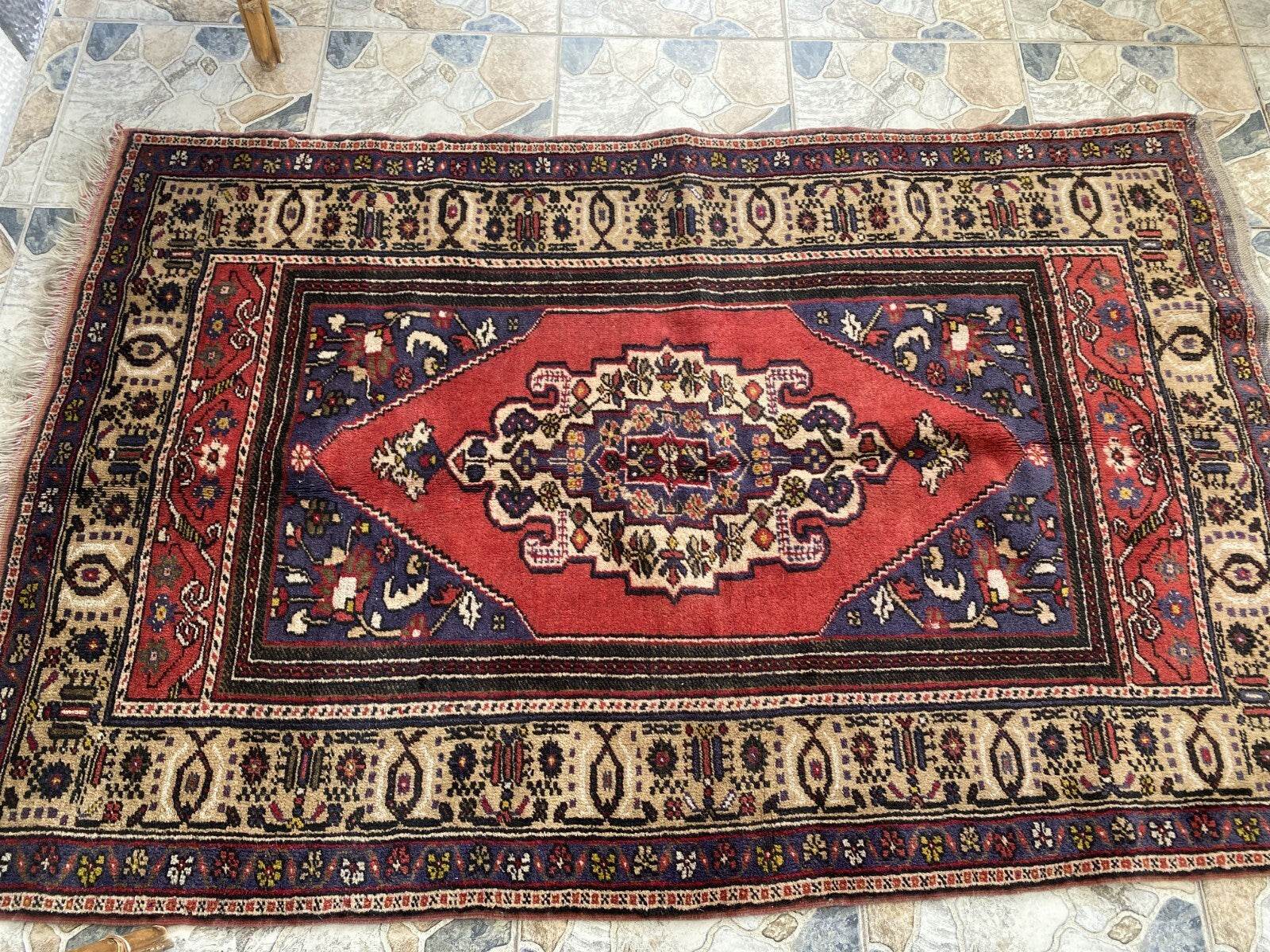 Vintage Turkish Rug | 4.3 x 6.5 ft | Handmade Geometric Anatolian Wool Area Rug