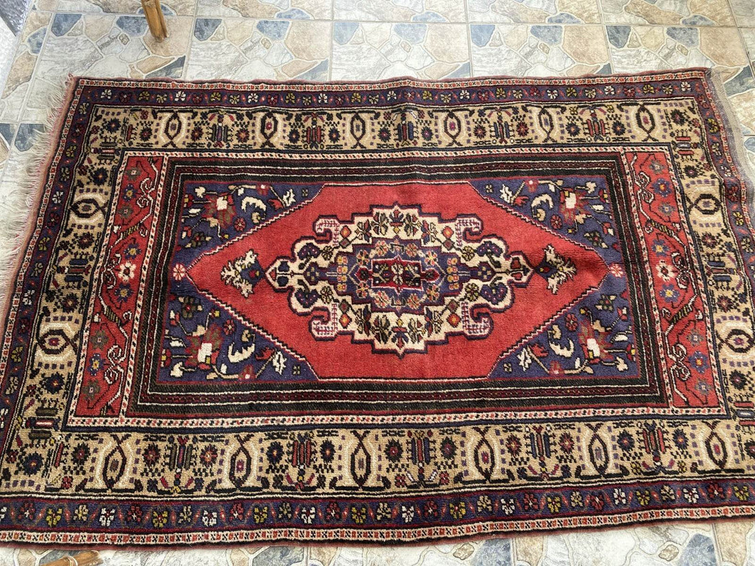 Vintage Turkish Rug | 4.3 x 6.5 ft | Handmade Geometric Anatolian Wool Area Rug