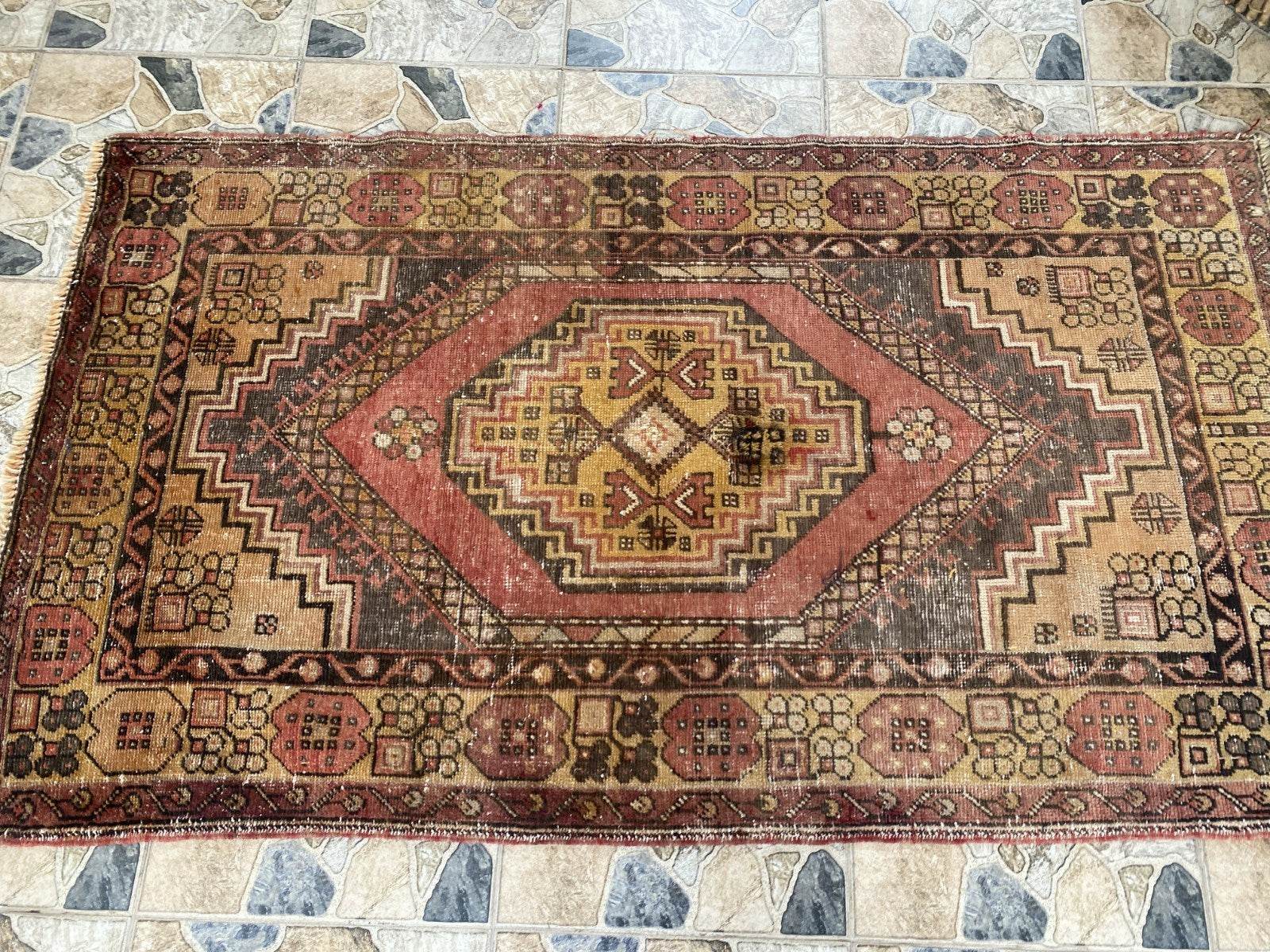 Handmade Turkish Vintage Rug | 1970s Tribal Wool Farmhouse Antique Area Carpet