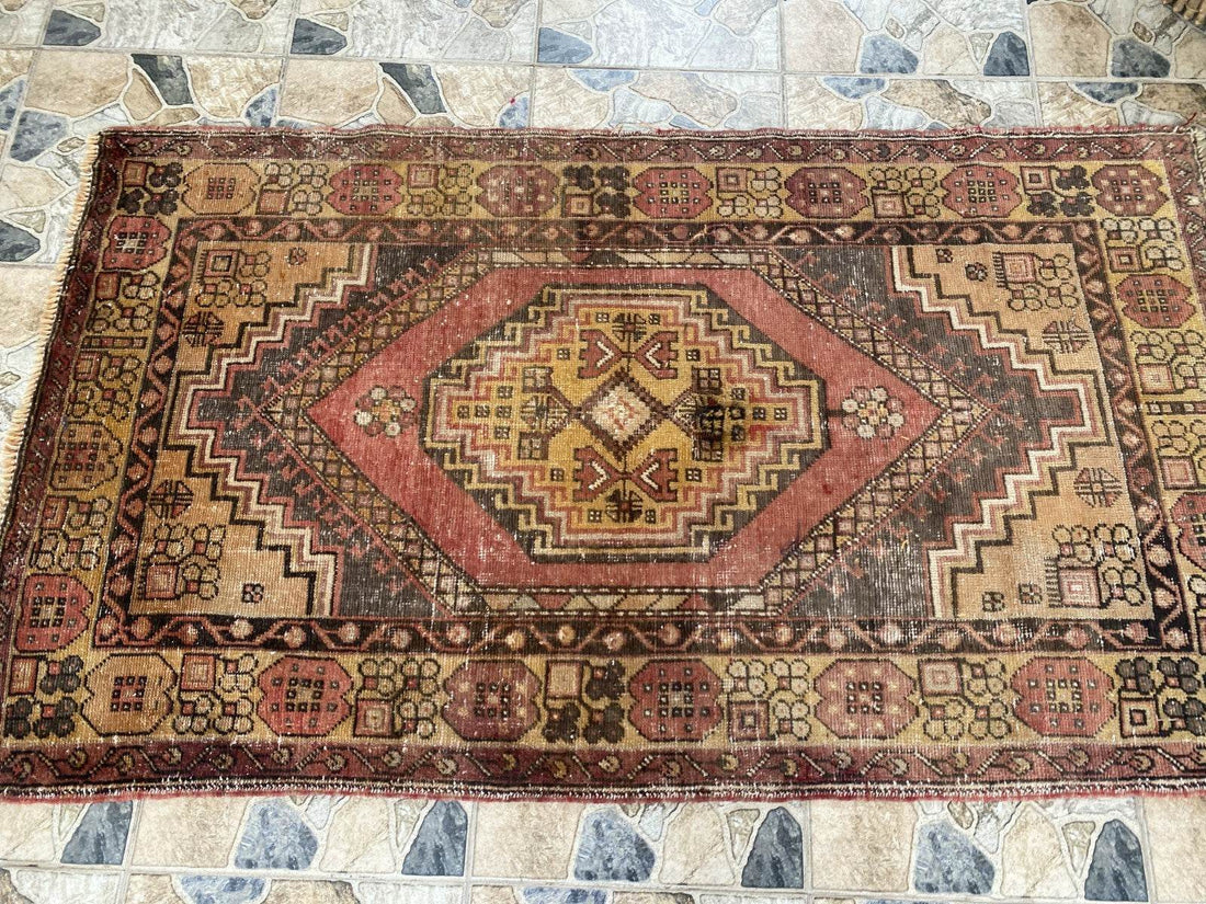 Handmade Turkish Vintage Rug | 1970s Tribal Wool Farmhouse Antique Area Carpet