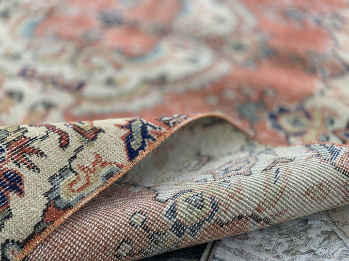 Vintage Rug, Turkish Oushak Wool Handmade Farmhouse Geometric Area Rug 3.6x6.8ft