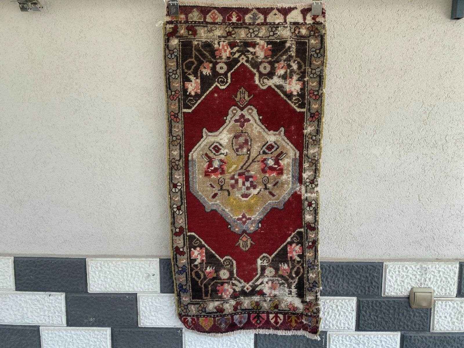 Handmade Turkish Vintage Rug | 1970s Tribal Wool Farmhouse Antique Small Carpet